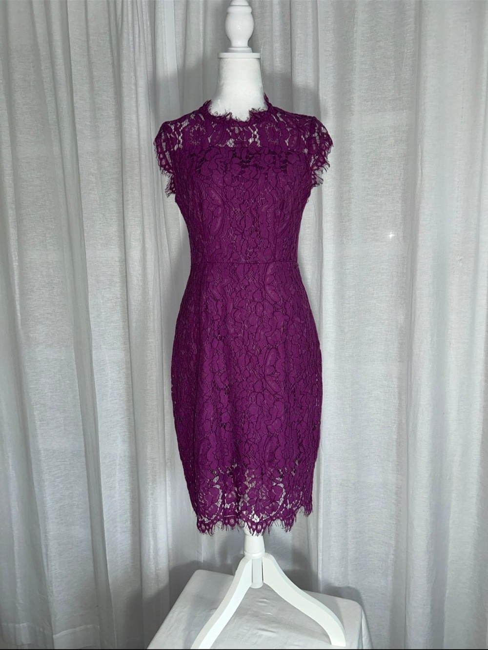 Elegant Lace Midi Dress in Plum